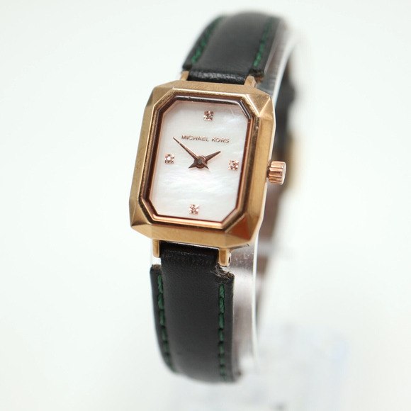 Michael Kors Alane Watch 18mm Rose Gold Tone MOP Rectangle Tank Leather MK2923 - Picture 1 of 16